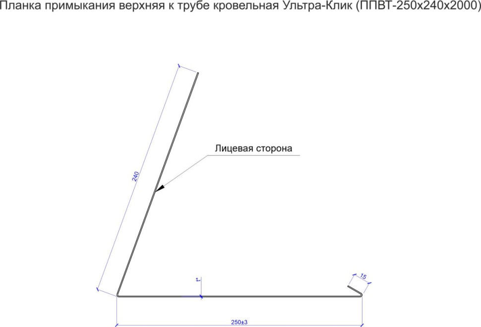 Планка примыкание верхнее к трубе кровельная Ультра-Клик (ППВТ-250х240х2000)